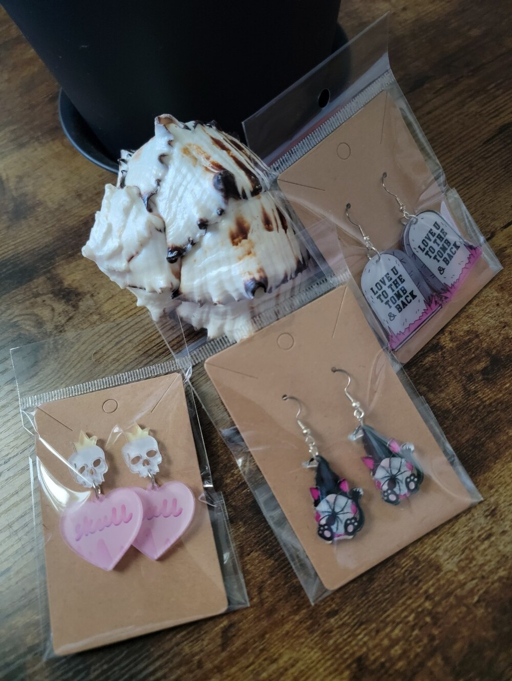 3pcs Pink Skull Heart & Gnome Earrings Set